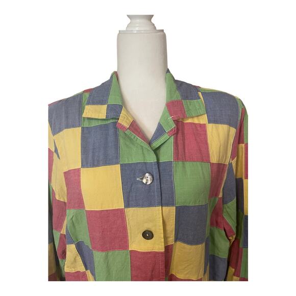 Vintage Women's Button Down Cotton Pastel Patchwork Shirt Shacket Size 16 - Picture 2 of 10